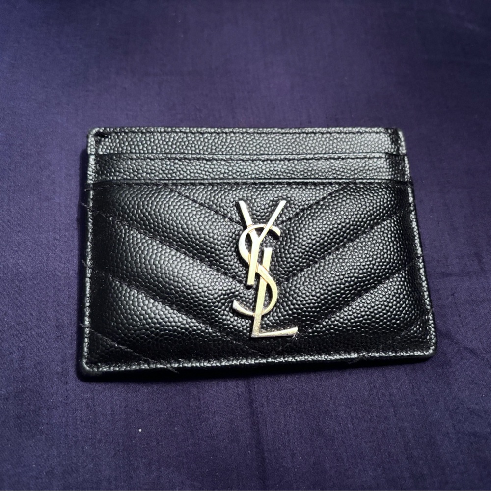 Yves Saint Laurent Black Quilted Caviar Leather Card Holder